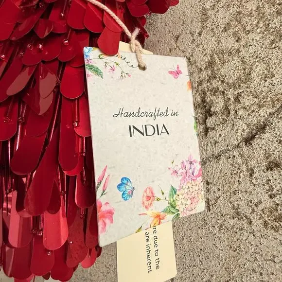 Viral Red Sequin Tassel Shoulder Bag Handmade NWT Statement Holiday Party Purse - Picture 2 of 6